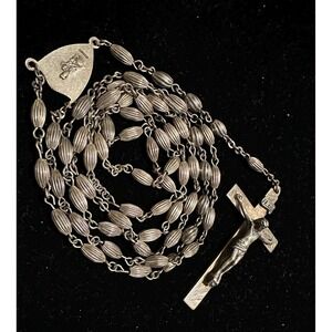 Vintage Sterling Silver Rosary Beads 23"